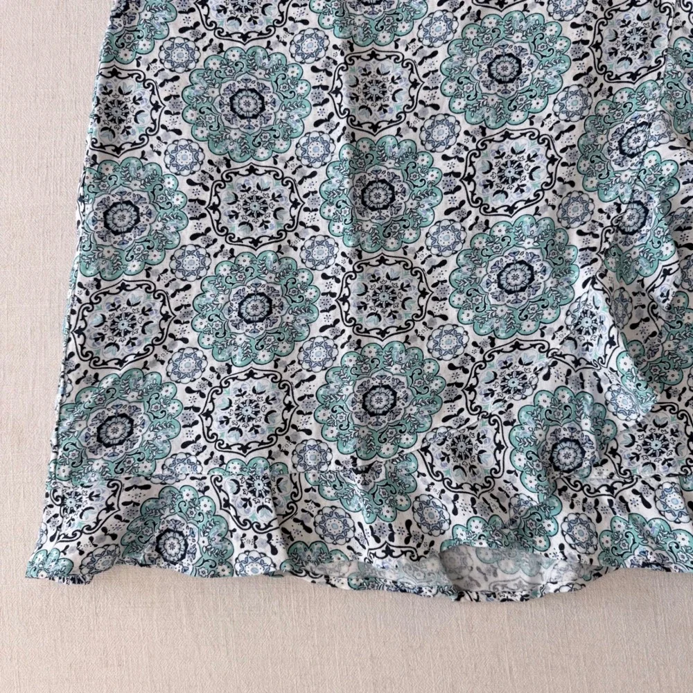 LOFT‎ Petite Linen Blend Boho Wrap Skirt 12P Blue Medallion Print NWT Summer